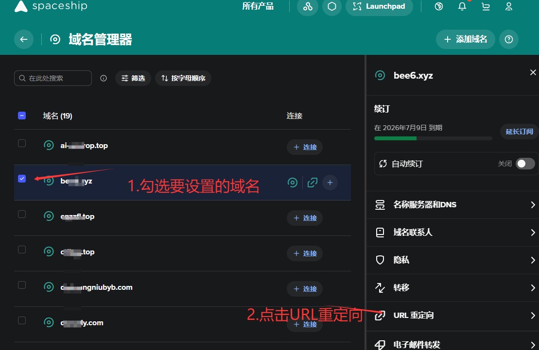 Spaceship域名301跳转设置教程